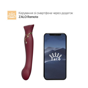 Смартвібратор 3в1 Zalo — Queen Wine Red, пульсівна перлина та вакуум, кристал Swarovski. Photo 2