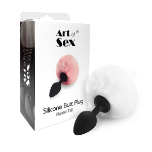 Силиконовая анальная пробка М Art of Sex - Silicone Bunny Tails Butt plug White, диаметр 3,5 см. Photo 3