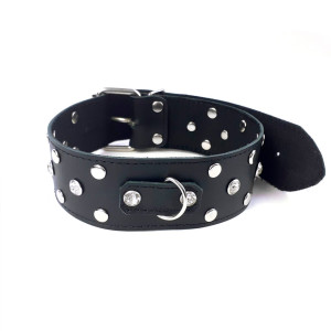 Нашийник з натуральної шкіри із заклепками та стразами Art of Sex - Jenna Collar, Чорний. Photo 2
