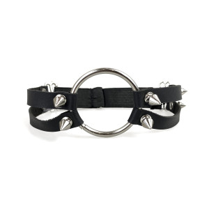 Чокер із металевим кільцем та шипами з натуральної шкіри Art of Sex - Ruby, колір Чорний. Photo 2