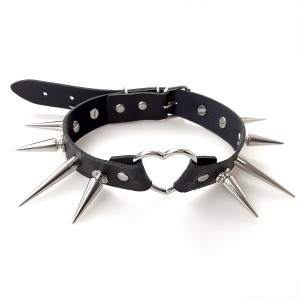 Чокер Серце з великими шипами, із натуральної шкіри Art of Sex - Crystal, колір Чорний. Photo 3