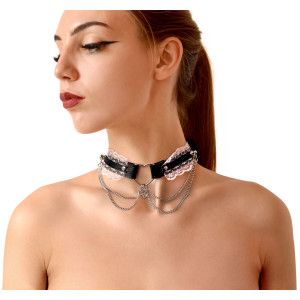 Сексуальний чокер Art of Sex - Karen з натуральної шкіри, Чорно-рожевий. Photo 2