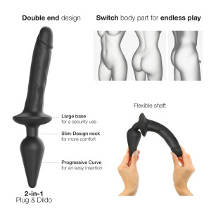Анальна пробка з дилдо 2в1 Strap-On-Me SWITCH PLUG-IN REALISTIC DILDO Black L, діаметр 4,5/3,4 см. Photo 2