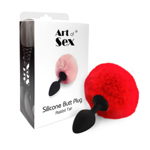 Силиконовая анальная пробка М Art of Sex - Silicone Bunny Tails Butt plug Red, диаметр 3,5 см. Photo 3