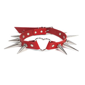 Чокер серце з великими шипами, із натуральної шкіри Art of Sex - Crystal, колір Червоний. Photo 2