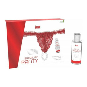 Набір Intt BRAZILIAN PANTY RED: трусики на зав’язках S-XL з перлинним кільцем + полунична змазка. Photo 2