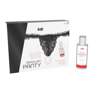 Набір Intt BRAZILIAN PANTY BLACK: трусики на зав’язках S-XL з перлинним кільцем + полунична змазка. Photo 2
