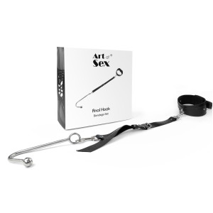 Анальний гак із нашийником з натуральної шкіри Art of Sex - Anal hook, Чорний. Photo 3