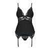 Сатиновий мереживний корсет Obsessive 810-COR-1 babydoll & thong S/M, чорний, корсет, танга