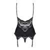 Сатиновий мереживний корсет Obsessive 810-COR-1 babydoll & thong L/XL, чорний, корсет, танга