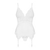 Сатиновий мереживний корсет Obsessive 810-COR-2 babydoll & thong L/XL, білий, корсет, танга