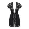 Сатиновый открытый пеньюар на поясе Obsessive 810-PEI–1 peignoir black 2XL/3XL, черный