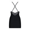Сатиновый комплект для сна с кружевом Obsessive 828-CHE-1 chemise & thong S/M, черный, сорочка, стри
