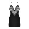 Сатиновый комплект для сна с кружевом Obsessive 828-CHE-1 chemise & thong L/XL, черный, сорочка