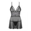 Эротический кружевной комплект с сеточкой Obsessive 838-BAB-1 babydoll & thong black L/XL, черный, п