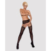 Чулки-стокинги с растительным рисунком Obsessive Garter stockings S206 black S/M/L черные, имитация 