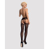 Чулки-стокинги с растительным рисунком Obsessive Garter stockings S206 black S/M/L черные, имитация 