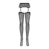 Чулки-стокинги с растительным рисунком Obsessive Garter stockings S206 black S/M/L черные, имитация 