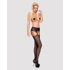 Сітчасті панчохи-стокінги з мереживним поясом Obsessive Garter stockings S307 XL/X, чорні, імітація 