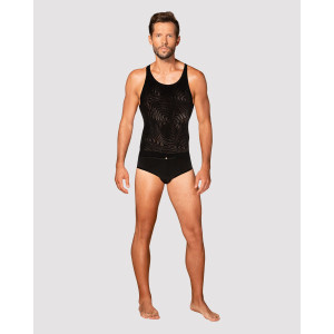 Чоловіча напівпрозора майка-борцовка з візерунком Obsessive T103 tank top S/M/L, чорна. Photo 3