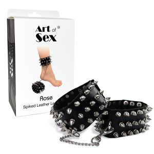 Поножі з шипами з натуральної шкіри Art of Sex, колір чорний. Photo 3