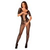 Сітчастий бодістокінг з квітковим малюнком Obsessive Bodystocking F238 S/M/L, black, з доступом, імі