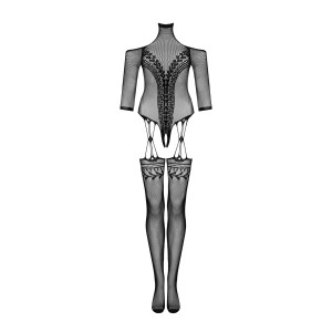 Нейлоновый бодистокинг с имитацией чулок Obsessive Bodystocking G333 S/M/L, black, с доступом. Photo 3