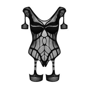 Нейлоновый бодистокинг с имитацией гартер Obsessive Bodystocking G334 S/M/L, black, с доступом. Photo 3