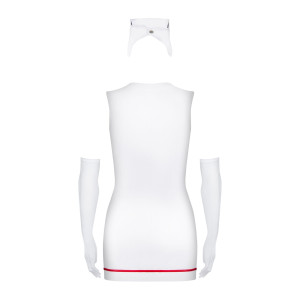 Еротичний костюм медсестри Obsessive Emergency dress S/M, white, сукня, стринги, рукавички, чепчик, . Photo 3