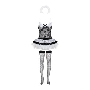 Еротичний костюм покоївки зі спідницею Obsessive Housemaid 5 pcs costume S/M, black, топ, спідниця, . Photo 3