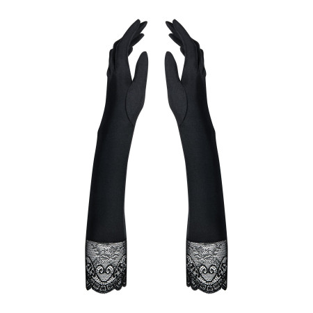 Високі рукавички з каменями та мереживом Obsessive Miamor gloves, black