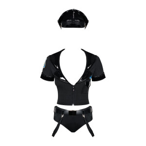 Еротичний костюм поліцейського Obsessive Police set S/M, black, топ, шорти, кепка, пояс, портупея. Photo 2
