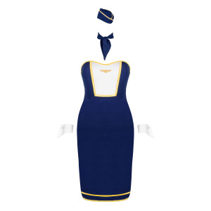 Еротичний костюм стюардеси Obsessive Stewardess uniform XS/S, blue, сукня, пілотка, шарф, манжети. Photo 3