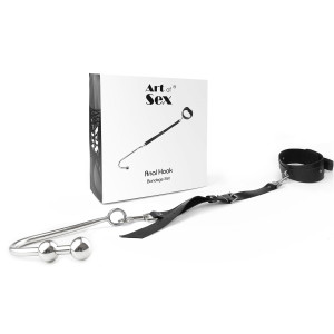 Анальний гак 3 із нашийником з натуральної шкіри Art of Sex - Anal hook, Чорний. Photo 2