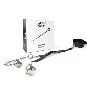 Анальний гак 4 із нашийником з натуральної шкіри Art of Sex - Anal hook, Чорний. Photo 2