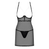 Прозрачная сорочка с открытой грудью Obsessive Pearlove chemise & thong black S/M, трусики