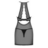 Прозрачная сорочка с открытой грудью Obsessive Pearlove chemise & thong black S/M, трусики