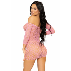 Сукня-сітка з сердечками Leg Avenue Heart net mini dress Pink, зав’язки, відкриті плечі, one size. Photo 2
