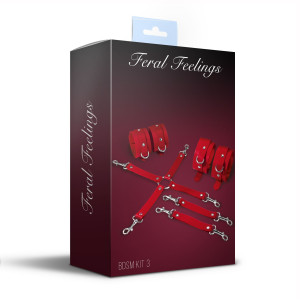 Набір для БДСМ 3 в 1 Feral Feelings BDSM Kit 3 Red, red, наручники, поножі, хрестовина. Photo 2