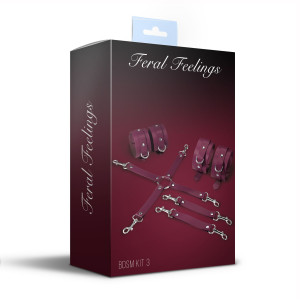 Набір для БДСМ 3 в 1 Feral Feelings BDSM Kit 3 Burgundy, burgundy, наручники, поножі, хрестовина. Photo 2