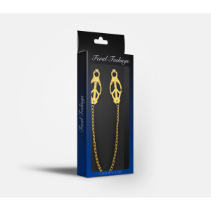 Затискачі для сосків з ланцюжком Feral Feelings – Clover nipple clamps, золото/білий. Photo 2