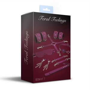 Набір Feral Feelings BDSM Kit 7 Burgundy, наручники, поножі, конектор, маска, падл, кляп, затискачі. Photo 2