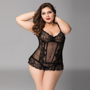 Мереживний корсет JSY «Сексуальна Белла» Plus Size Black, дрібна сітка, гіпюр, чашки з кісточками. Photo 2