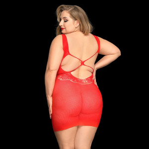Сексуальна сітчаста сукня JSY «Пристрасна Евелін» Plus Size, Red, мереживо, відкрита спинка. Photo 2