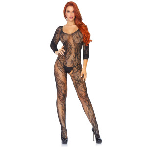 Бодістокінг Leg Avenue Swirl Lace Bodystocking One size Black, ажурна тканина, доступ. Photo 3