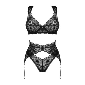 Комплект білизни Obsessive Donna Dream 3-pcs set XL/2XL Black, бюстгальтер, стрінги, пояс для панчіх. Photo 3
