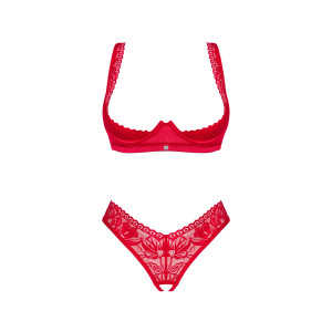 Комплект білизни Obsessive Lacelove cupless 2-pcs set XS/S Red, відкритий доступ, відкриті груди. Photo 3