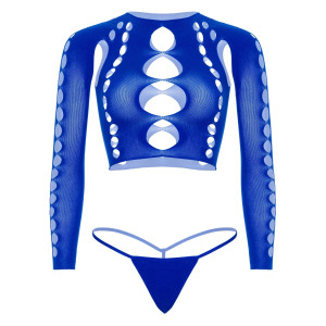 Комплект Leg Avenue Long sleeve crop top & string Royal Blue One Size. Photo 3