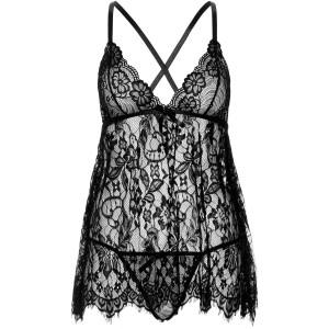 Пеньюар Leg Avenue Floral lace babydoll & string Black M. Photo 3