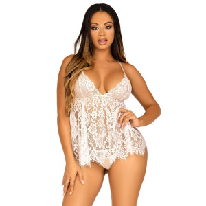 Пеньюар Leg Avenue Floral lace babydoll & string White L